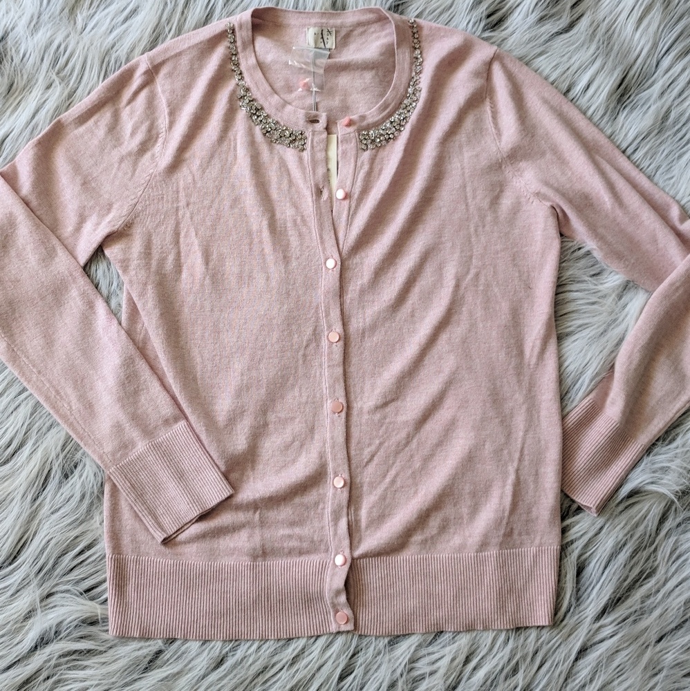 Blush L Buttondown Cardigan Sparkly Collar